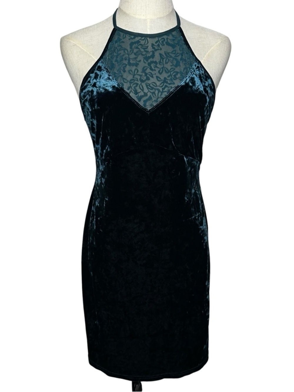 Intimately Free People Medium Velvet Lace Sleeveless Mini Dress Emerald Green - Picture 2 of 11